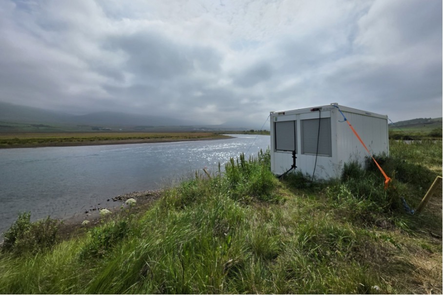 The research device is located in this container by the river and genetically analyzes water samples from the river in real-time.